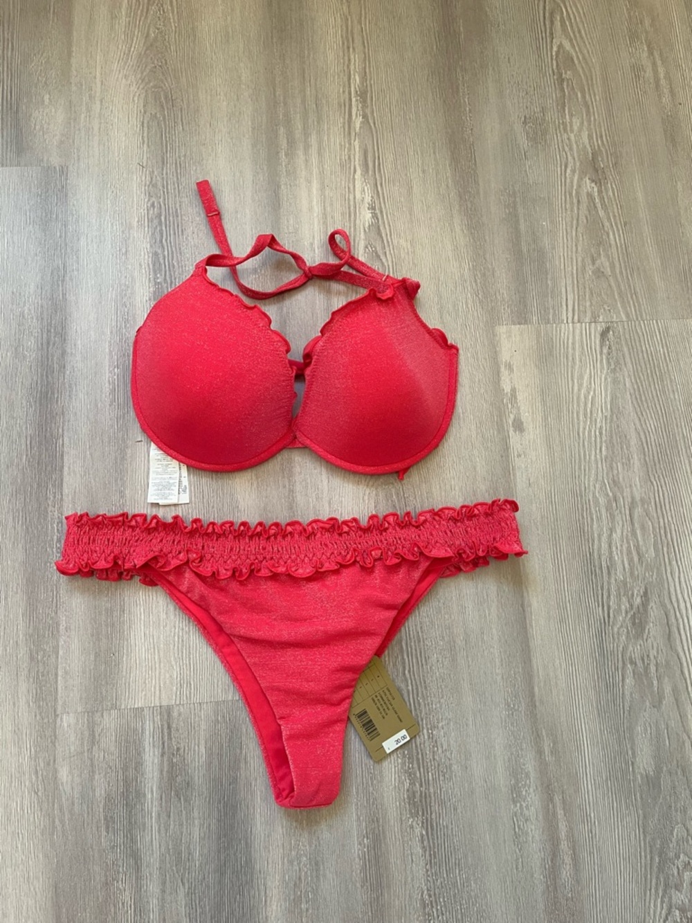 NWT Calzedonia Pink Formentura Bikini Push Up Top size XL & L Brazilian bottoms - Picture 2 of 14